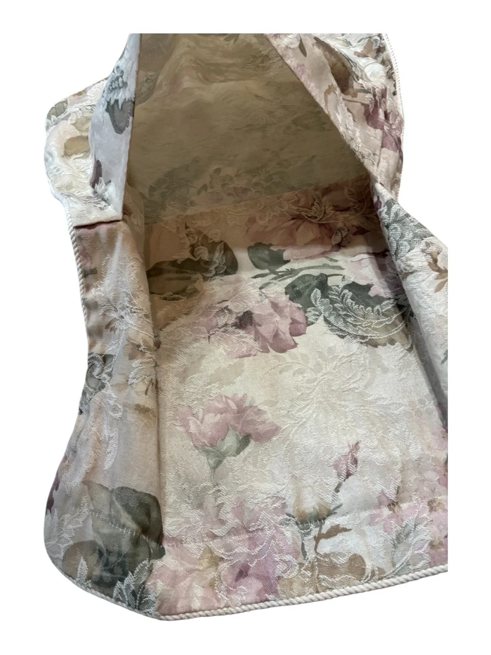 2 Burlington Home Floral Damask Standard Pillow Shams Beige Mauve Rose Rope Edge